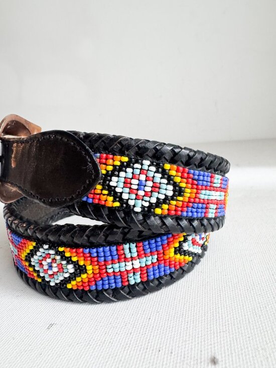 Vintage 90s Leather Beaded Colourful belt main image 6